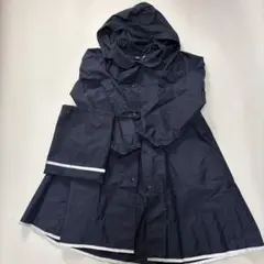 SAN MARCO 本体美品　フード付きレインコート 140cm ネイビー①