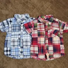 110cm 半袖シャツ 青 赤 チェック柄 2枚 セット