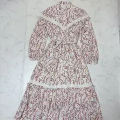 ✨美品✨Chesty 花柄ワンピース ロング フリル ハイネック ベルト付き 春