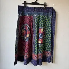 フレアロングスカート 花柄 赤 緑 インド綿 巻きスカート