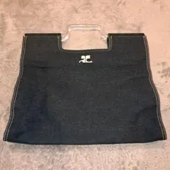 クレージュ デニム ハンドバッグ クリアハンドル ロゴ刺繍のサムネイル