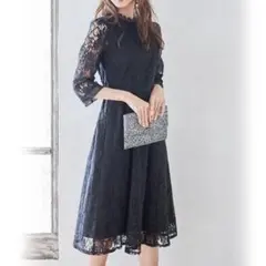 【新品タグ付き】トッコクローゼットリュクス 総レースワンピース　ドレス　黒　M