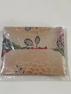 ハンドメイド　ポケットティッシュ入れ　花柄刺繍のオレンジ系　和風