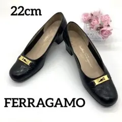 【格安✨】フェラガモ　パンプス　黒　クロコ型押し　レザー　5C 約22cm