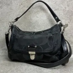 ✨格安✨ コーチ 2way ショルダーバッグ フラップ シグネチャー 総柄 黒色