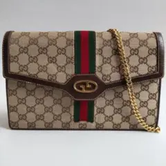 グッチ ヴィンテージ GGキャンバス シェリーライン チェーン ショルダーバッグ