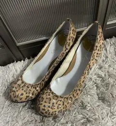 新品！ビジューつきウエッジソールパンプス スエード素材 ヒョウ柄 y2k