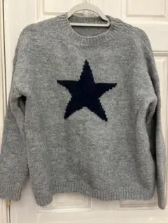 星モチーフ グレー ニットセーター 長袖