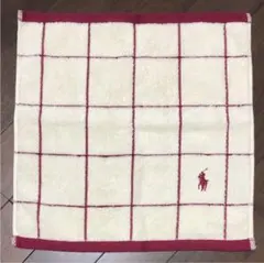 【新品】ラルフローレン ウォッシュタオル 34x34cm 白地x赤ライン