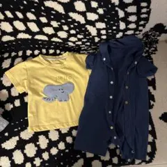 4点まとめ売り　象プリントTシャツとミッキーロンパースセット