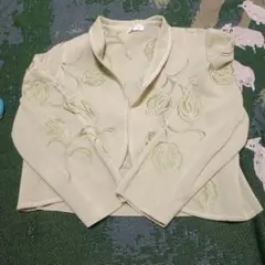 ニットジャケット　春　チューリップ　刺繍　黄緑