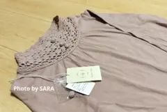 2017年✨Samansa Mos2 　かぎ針スタンド衿カットソー　くすみピンク