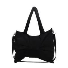 434 トートバッグ ショルダーバッグ ブラック 黒 リボン ふんわり 軽量