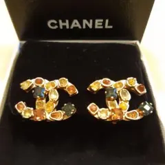 希少　CHANEL CCロゴ マルチカラー イヤリング　ラインストーン