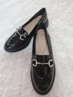 ダイアナ DIANA モールドソールビットローファー　ブラックエナメル 22.5