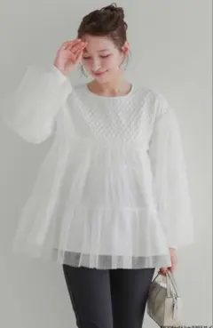 fitmore ♡ ジャガードボリューム3段フリルトップス - メルカリ