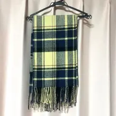 ネイビー クリーム色　チェック マフラー　冬服　レディース