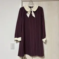 axes Femme ボルドー ストライプ ワンピース