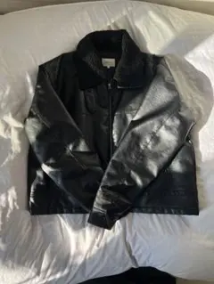 シンセティックレザーB-3襟ボアブルゾン　古着