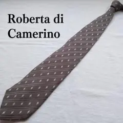 ロベルタディカメリーノネクタイ 茶基調 ストライプ 絹【n3411】