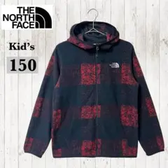 THE NORTH FACE キッズ150 フリースパーカー 黒 赤 フード付き