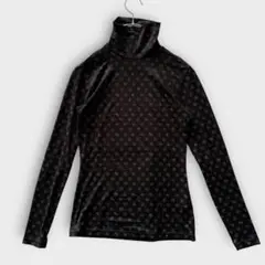 ユニクロ （S）　カットソー　ヒートテック　タートルネック　長袖 花柄　黒