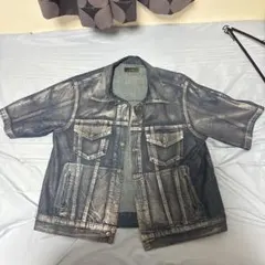 CLEL】 箔プリント トラッカーデザインデニムシャツ インディゴ S