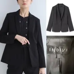 INDIVI☆定番スーツ☆ストレッチテーラードジャケット☆黒☆36サイズ