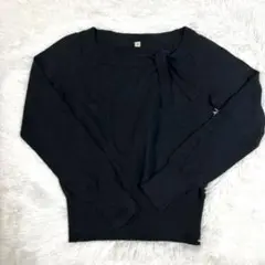 UNIQLOリボン付き ブラック ニット Mサイズ✨アンゴラ入り✨軽量で美品