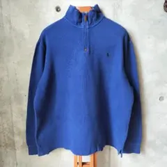 90s Polo ラルフローレン ハーフジップスウェット ブルー XL 古着
