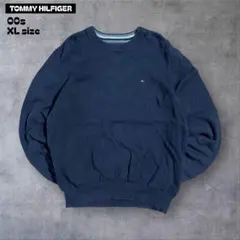 トミーヒルフィガーワンポイント刺繍コットンニットLサイズブラックY2K