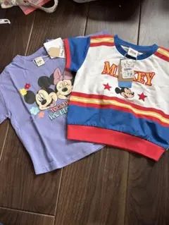 ミッキー ミニー プリント Tシャツ 紫