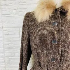 ANN TAYLOR ツイードコート ファー ブラウン 2Pのサムネイル