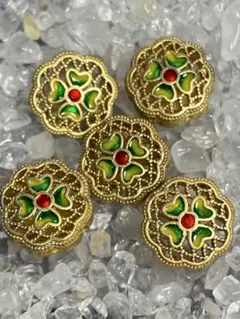 伝統工芸　チベット　七宝焼き　パーツ　ビーズ　５点セット　四葉のクローバー