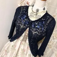 axes femme リボンいっぱいニットカーディガン紺　Y2K 姫系　姫カジ