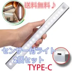 2個セット！ 30cm LED センサーライト 人感 USB充電 マグネット