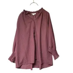 【美品】grove グローブ フリルネックブラウス M ボルドー ドット風のサムネイル