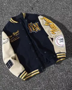 刺繍スタジャン ネイビー/ベージュ