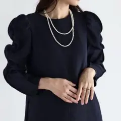 ヤマダヤ 新品Vinネイビー ギャザーショルダーワンピース