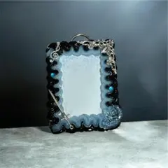 ホイップデコ　黒×水色　カードケース　キーホルダー