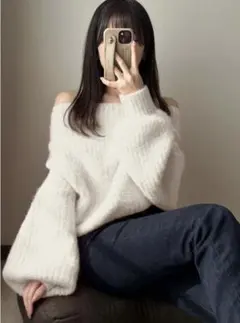 GRL オフショルダーシャギーニットトップス[dr664]