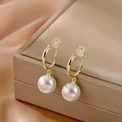 イヤリング　一粒パール　ゴールド　痛くない　イヤーカフ　華やか　上品　セレモニー