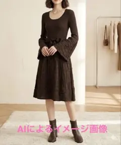 タグ付き MISSONI 長袖ワンピース ニットワンピース セミフレア ブラウンのサムネイル