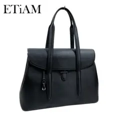 極美品 ETiAM エティアム ゴートレザートートバッグ A4収納 黒 肩掛け