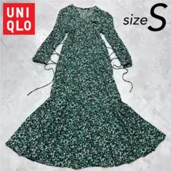 精緻 小花圖案 長洋裝 綠色 S