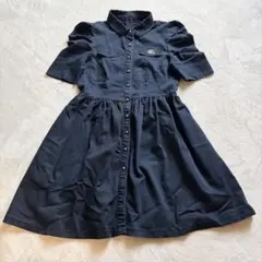 ロイスクレヨン M ネイビー フレアワンピース 刺繍ロゴ 半袖 シャツワンピースのサムネイル