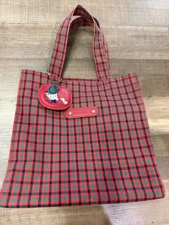 完売ファミリア トートバッグ　小　赤系ファミリアチェック