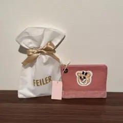美品✨FEILERフェイラー レア ストライプミニポーチ ピンク オールドテディ 美品✨FEILERフェイラー レア ストライプミニポーチ ピンク