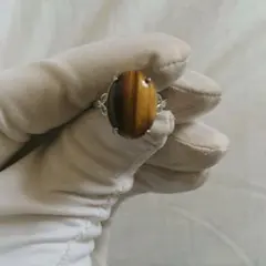 純銀製　タイガーアイリング　11号
