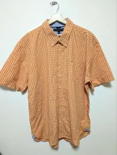 90s トミーヒルフィガー 半袖チェックシャツ XXL BDシャツ 刺繍ロゴのサムネイル